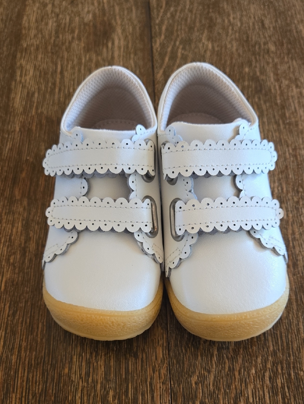 L'Amour White Baby Walker Shoes with Tan Soles